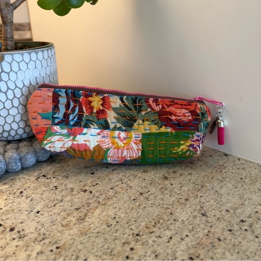 Small Zip Quilted Pouch Cosmetic Bag